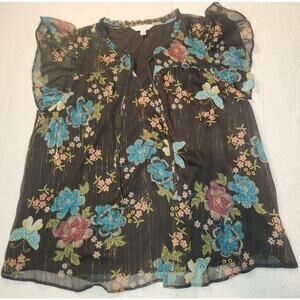 LC Lauren Conrad Short Sleeve Floral Blouse Size L